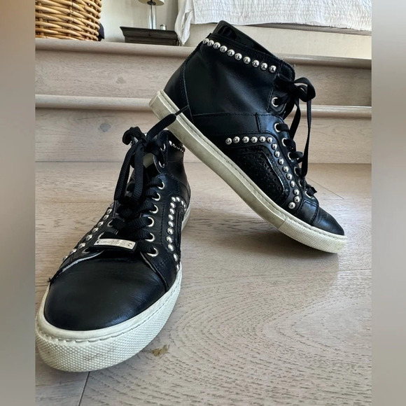 Alessandro Dell'Acqua black leather high top sneakers  size 37.5 - Picture 4 of 12